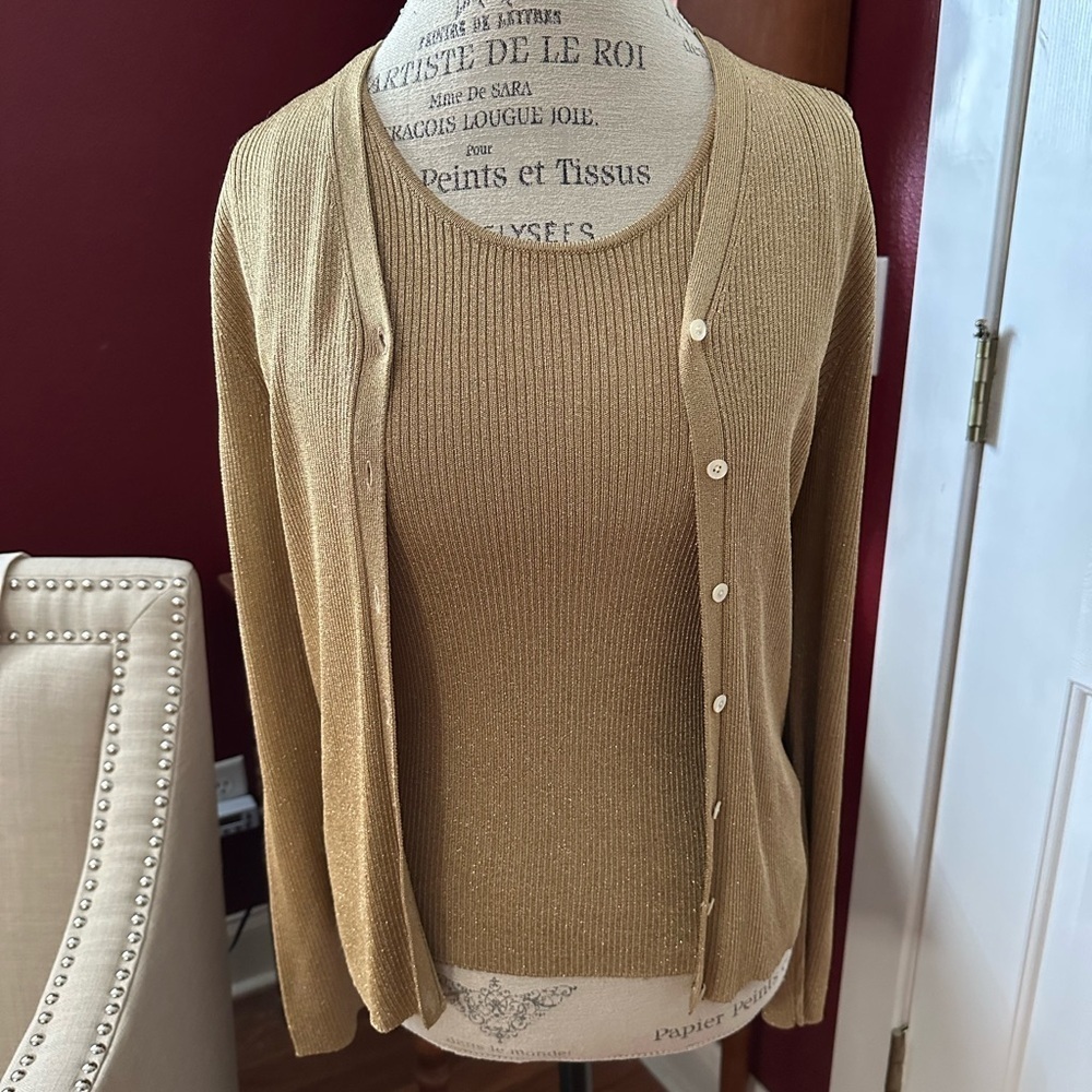 Ralph Lauren Gold Cardigan Sweater Timeless Knit Design